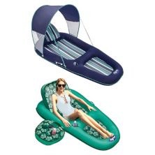 Aqua Leisure Luxury Canopy Float, Blue & Campania Recliner/Tanner Chair, Green Aqua