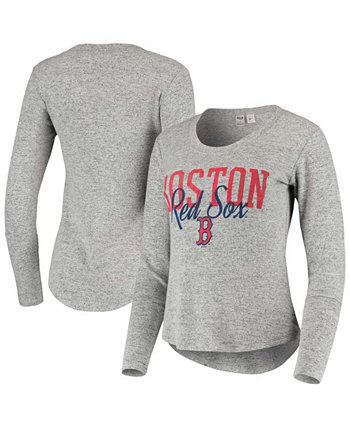 Женская футболка с длинным рукавом Boston Red Sox Tri-Blend в меланжевом цвете серого цвета Concepts Sport