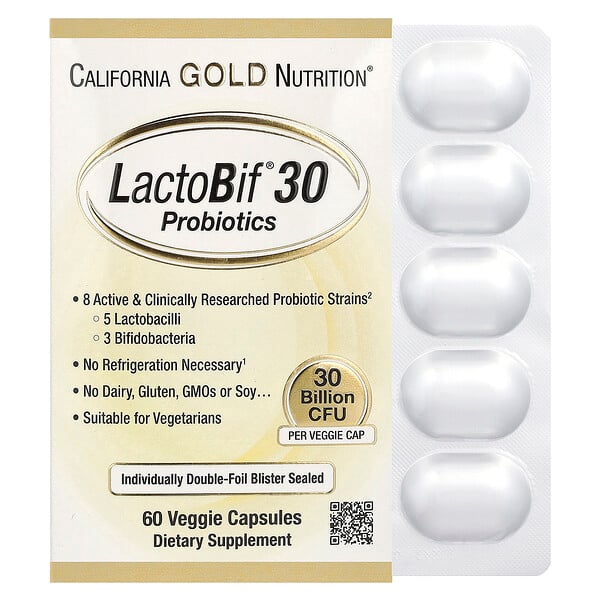 LactoBif 30 Probiotiki - 30 миллиардов КОЕ - 60 вегетарианских капсул - California Gold Nutrition California Gold Nutrition