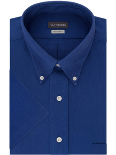 Van Heusen Мужская классическая рубашка с коротким рукавом Стандартный крой Оксфорд Однотонный Van Heusen