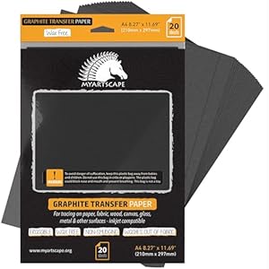 MyArtscape Graphite Transfer Paper, 20 Black Sheets - Wax Free - Erasable - Smudge-Free - Ideal for Drawing, Tracing and Watercolor Transfer - Premium Arts and Crafts Supplies MyArtscape