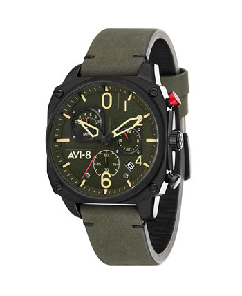 Мужские часы Hawker Hunter Chronograph Retrograde Edition с черным ремешком из натуральной кожи 45 мм AVI-8