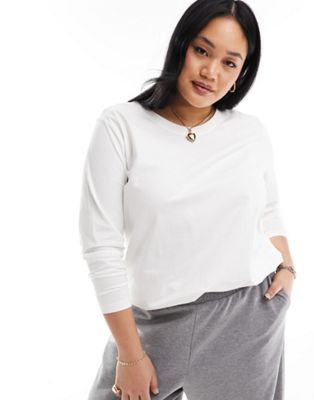 ONLY Curve boxy long sleeve t-shirt in white  ONLY
