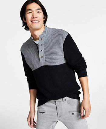 Мужской текстурированный свитер обычного кроя с цветными блоками и воротником-стойкой на кнопке 1/4, созданный для Macy's I.N.C. International Concepts