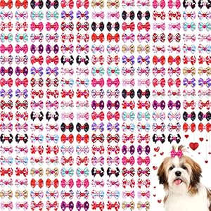 Sadnyy 240 Pcs Valentine's Day Dog Hair Bows Holiday Dog Bows Rhinestone Grooming Bows Dog Hair Accessories with Rubber Bands Puppy Hair Bows Bowknot Dog Hair Ties for Holiday Pets Dogs Cats (Heart) Sadnyy