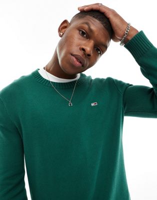 Tommy Jeans slim essentials crewneck sweater in green Tommy Jeans