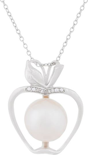 Ожерелье с подвеской в виде яблока из стерлингового серебра с родиевым покрытием 11–12 мм культивированного пресноводного жемчуга Splendid Pearls