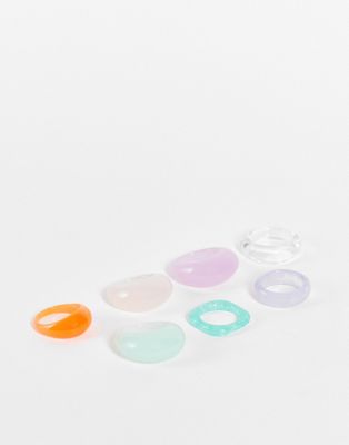 Набор ASOS DESIGN из 7 пластиковых колец разных цветов ASOS DESIGN