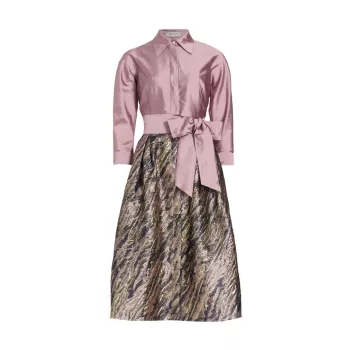 Жаккардовое платье-рубашка миди из тафты с эффектом металлик Teri Jon