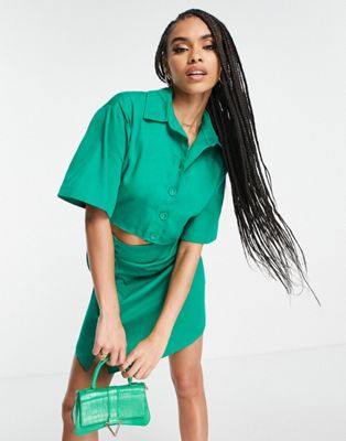 Зеленое платье-рубашка асимметричного мини Trendyol TRENDYOL