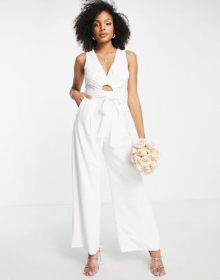 Ever New wide leg cut-out belted jumpsuit in white Ever New