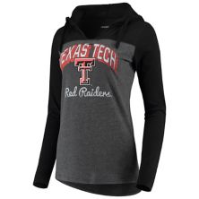 Женская темно-серая футболка с V-образным вырезом и длинным рукавом с капюшоном Texas Tech Red Raiders Knockout Color Block Camp David