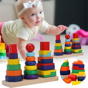 Sumllary Kids Games 4 Years Old Coordination Games for Toddlers Multiplication Toy Colorful Three Pillar Set Tower Shape Color Cognition Building Block Baby Sumllary