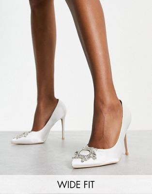 Be Mine Wide Fit Bridal Adore pumps with embellishment in white Be Mine Wide Fit