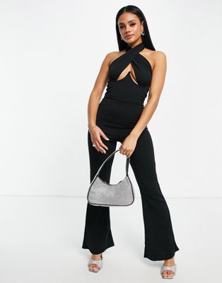 Femme Luxe flared jumpsuit with cut out bust in black Femme Luxe