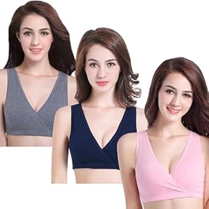 CAKYE 3 Pack Maternity Nursing Sleep Bra Breastfeeding Cotton Bralette CAKYE