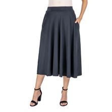 Women's 24Seven Comfort Apparel Solid Pleated Midi Skirt 24Seven Comfort