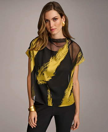 Женская блузка с коротким рукавом и металлическим принтом Donna Karan New York
