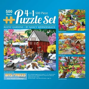 Bits and Pieces 4-In-1 Bundle Rustic Gardens 500 Piece Jigsaw Puzzles by Nancy Wernersbach 16" x 20” Bits and Pieces