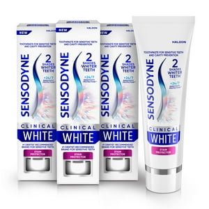 Sensodyne Clinical White Toothpaste Clinically Proven Whitening for Sensitive Teeth, Stain Protector, 3.4 Oz x 3 Sensodyne