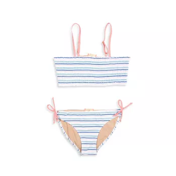 Little Girl's &amp; Girl's Liv Striped 2-Piece Smocked Bikini Set Egg new york