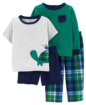 Свободный крой из футболки, шорт и пижамы из 4 предметов в клетку для малышей для мальчиков Carter's