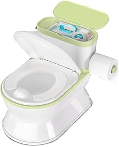 2-in-1 Toddler Potty Training Toilet - Larger Potty Chair & Detachable Training Seat for Boys & Girls Ages 1-3 with Flushing Sound, Wipes Storage, Toilet Paper Holder - Blue CheerTry