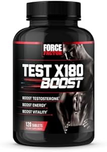 FORCE FACTOR Test X180 Boost Testosterone Booster and Energy Supplement for Men, Boost Energy, Increase Stamina, Enhance Vitality and Performance, with D-Aspartic Acid and Fenugreek, 120 Tablets Force Factor