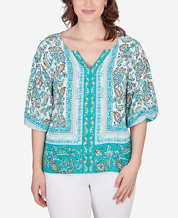 Petite Floral Breeze Puff Sleeve Border Top Ruby Rd.