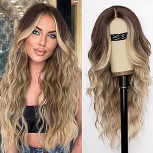 AISI HAIR Auburn Wigs for Women, Long Wavy Lace Hairline Wig, Middle Part Synthetic Heat Resistant Wig for Daily Party AISI HAIR