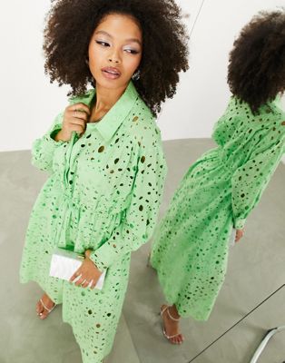 Ярко-зеленое платье-рубашка миди с длинными рукавами и шнурком ASOS EDITION ASOS EDITION