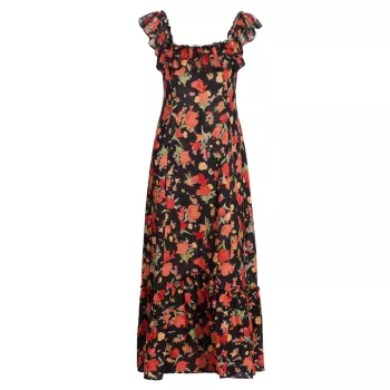 Платье миди с цветочным принтом June и квадратным вырезом RIXO