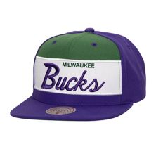 Men's Mitchell & Ness White/Purple Milwaukee Bucks Retro Sport Color Block Script Snapback Hat Mitchell & Ness