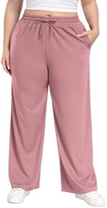 Women's Plus Size Casual Pants Elastic Waist Wide Leg Loose Fit Pajama Drawstring Home Pants with Pockets Lastshe