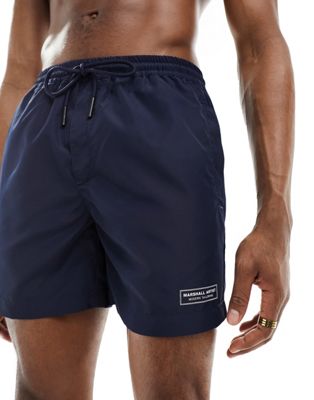 Marshall Artist branded swim shorts in navy Marshall Artist