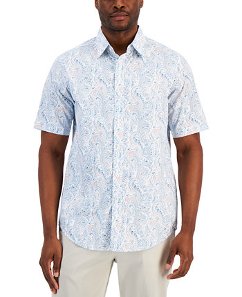 Мужская изысканная тканая рубашка на пуговицах с короткими рукавами и принтом пейсли, созданная для Macy's Club Room