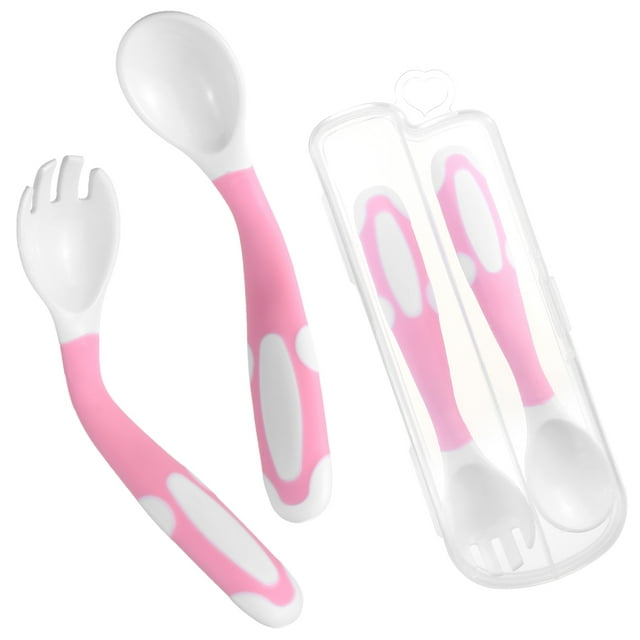 Gecheer Baby Spoon and Fork Set Travel Case Bendable & Non-Slip Handle Baby Training Spoon with Storage Box Portable Baby Tableware for Babies Infants Toddlers Irfora