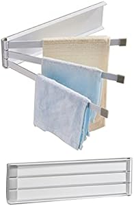 3 Swing Arms Towel Holder Wall Mount Towel Rack Dish Rag Dishcloths Washcloth Storage Organizer Hanger Swivel Hand Towel Bar for Sink Door Cabinet in Kitchen Bathroom (Black) MAOERFUL