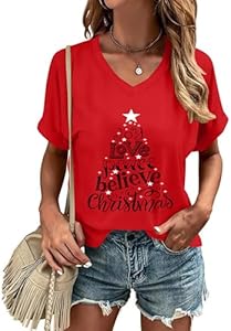 Women's Christmas Tree T-Shirt Merry Christmas Tee Holiday Top Ithalt