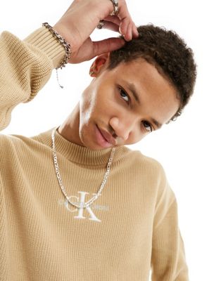 Песочный свитер с монограммой и логотипом Calvin Klein Jeans Calvin Klein