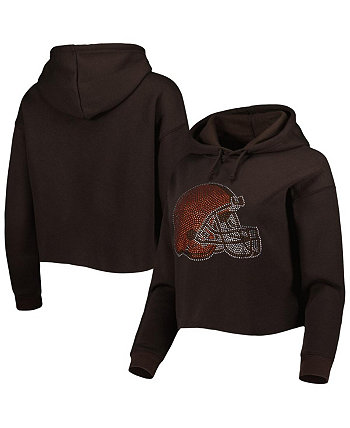 Женский коричневый укороченный пуловер с капюшоном Cleveland Browns Crystal Logo Cuce