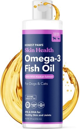 Honest Paws Omega-3 Fish Oil with Wild Alaskan Salmon Liquid Skin & Coat Supplement for Dogs Honest Paws