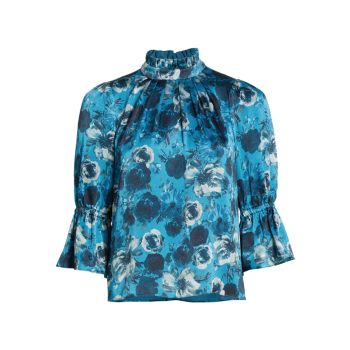 Launa Floral Bell-Sleeve Blouse Alice + Olivia