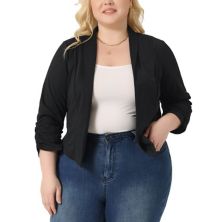 Plus Size Blazer For Women 3/4 Sleeve Ruched Open Front Cardigan Jacket Work Office Blazers Agnes Orinda