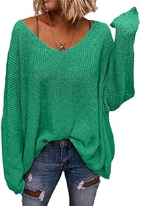 BZB Women's V Neck Long Sleeve Knit Loose Oversized Pullover Sweater Top BZB