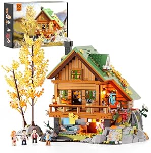 FUNWHOLE Mountain-Cabin House Lighting Building-Bricks Set - Friends Mountain House and Treehouse Collection LED Light Building Set 2255 Pcs for Adults and Teen FUNWHOLE