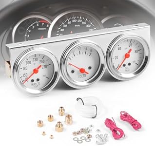 Dyno Racing 2inch 52MM Triple Gauge kit Volt Meter Water Temp Temperature Gauge Oil Press Pressure Gauge Car Meter Triple Gauge Set Dyno Racing