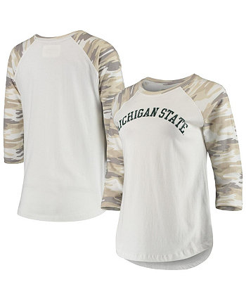 Женская белая футболка с камуфляжным принтом Michigan State Spartans Boyfriend Baseball Raglan с рукавами 3/4 Camp David