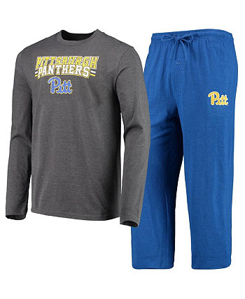 Мужской комплект для сна с футболкой и брюками с длинными рукавами и принтом Pitt Panthers Royal, темно-серого цвета с эффектом потертости Concepts Sport