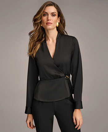 Женская блузка с длинными рукавами и искусственным запахом Donna Karan New York